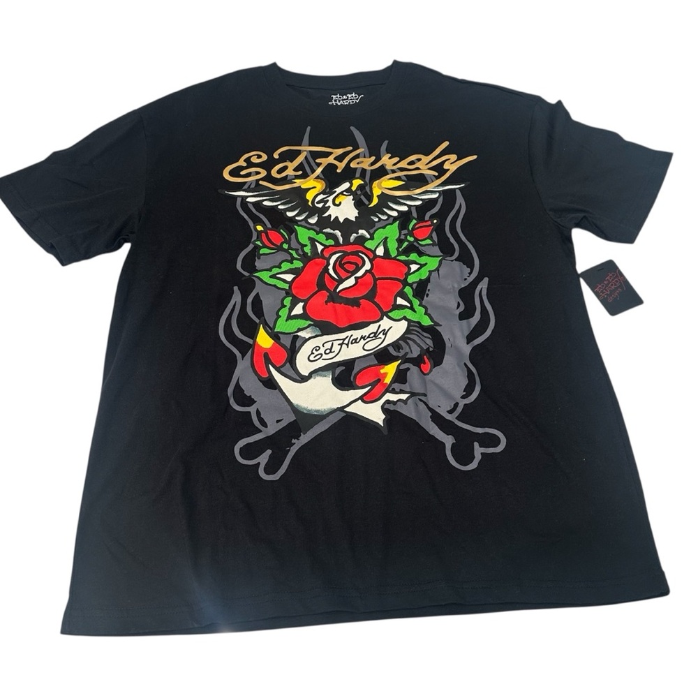 Ed Hardy‎ T Shirt Men's Eagle Rose  Size M Black NWT